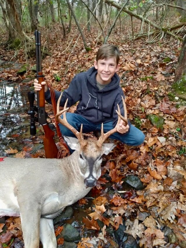 John Ferry, age 12, of Marshfield downed his first buck over the weekend. &quot;We are very proud of his accomplishment,&quot; his parents said after he harvested the large deer in Lebanon.   Email photos to news@marshfieldmail.com for a chance to have your hunt featured in the Marshfield Mail this season.   Contributed Photo