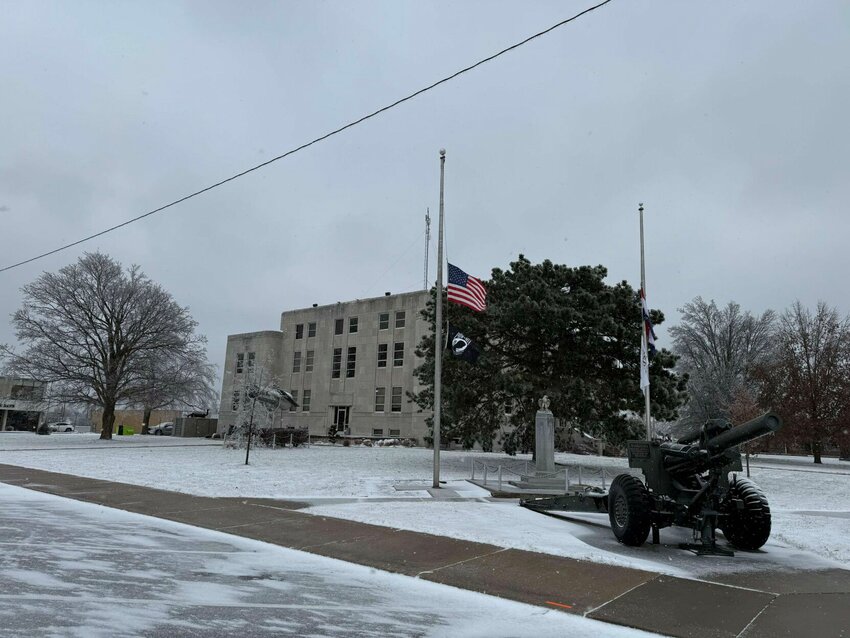 A layer of ice mixed with some snow has covered Webster County, leading to the closure of many local businesses. The Webster County Courthouse was closed on Monday Jan. 6.   Mail photo by Shelby Atkison
