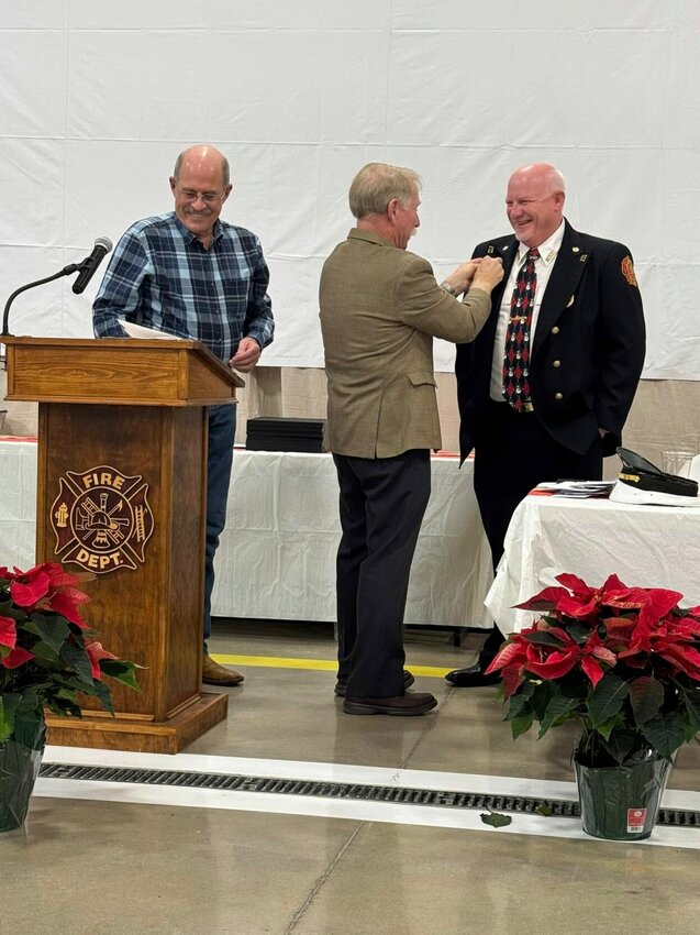 Marshfield Fire Chief Michael P Taylor was pinned at the banquet for 35 years of service.   Contributed Photo