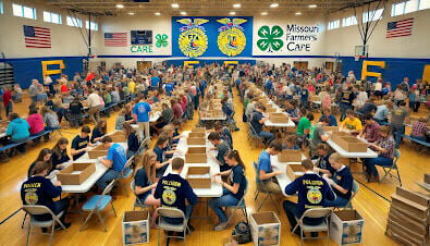 More than 60 youth and adults will work elbow to elbow to pack 10,000 meals that will be distributed to local food pantries and food security projects in an upcoming collaborative effort of local agriculture groups.   Contributed Photo