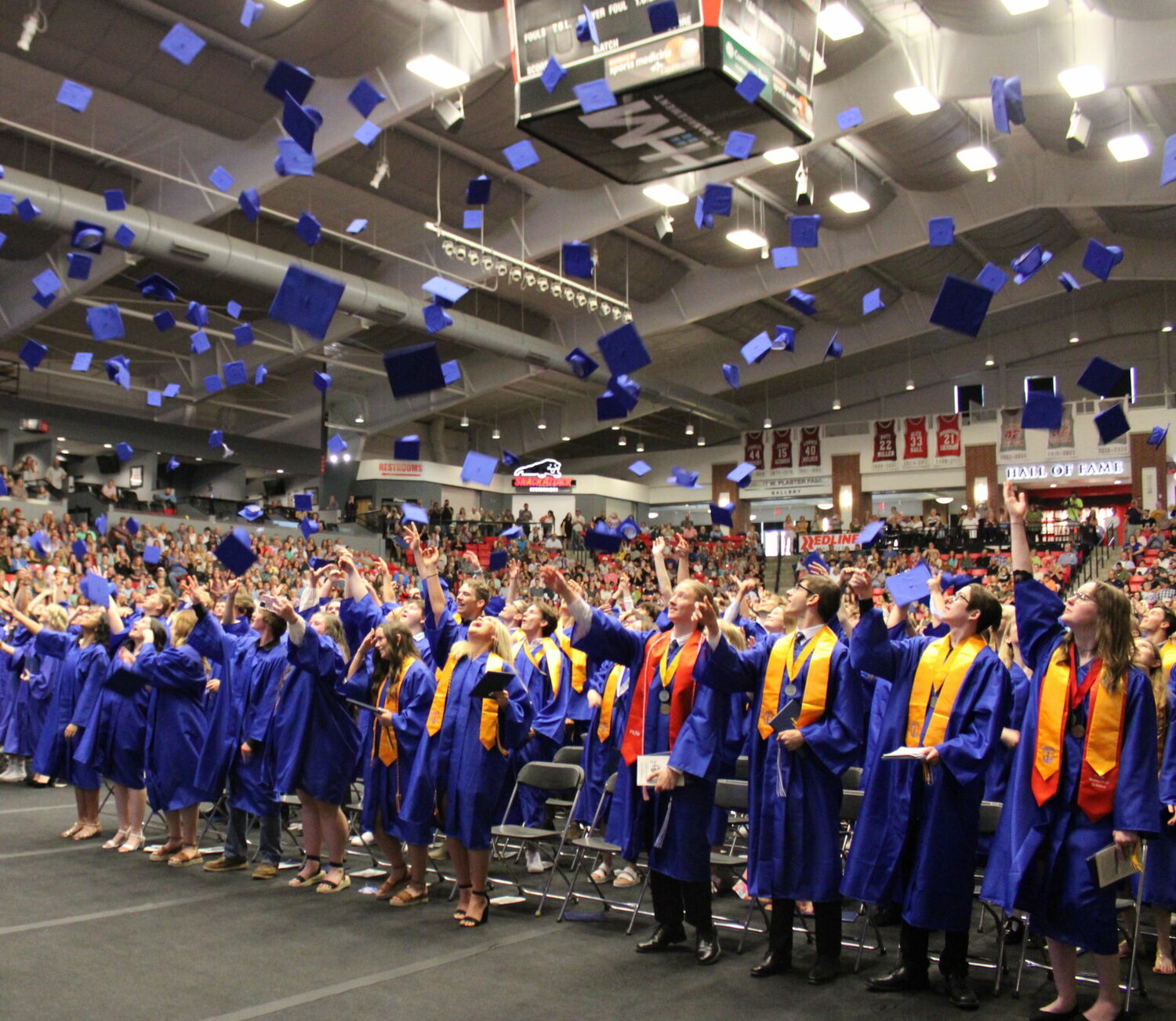 The Marshfield Bluejays class of 2023 let their caps and feathers fly as they celebrate graduation.