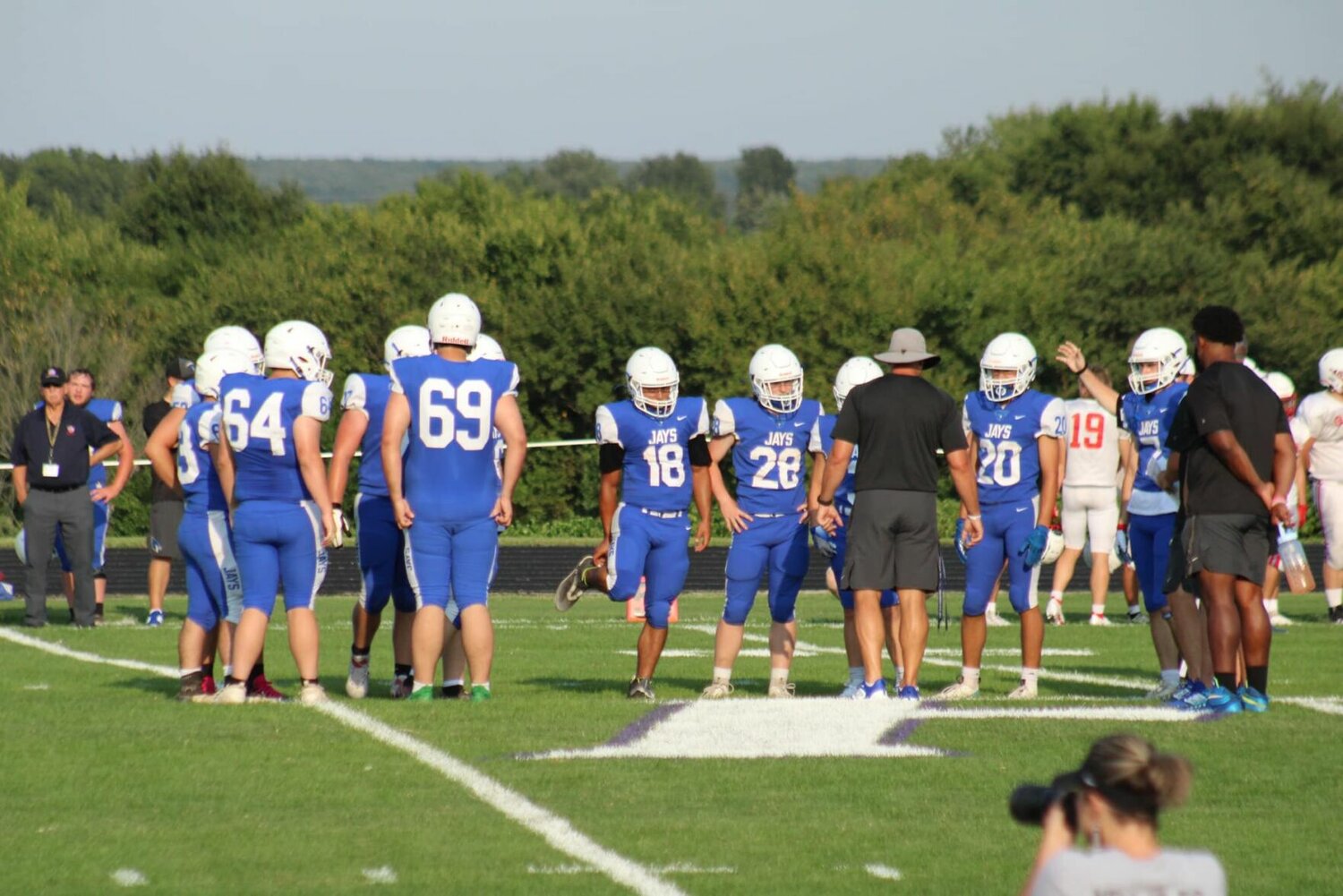 Coach Cody Bull meets with his offense during the Fair Grove Football Jamboree on Aug. 18. 


Contributed photo 