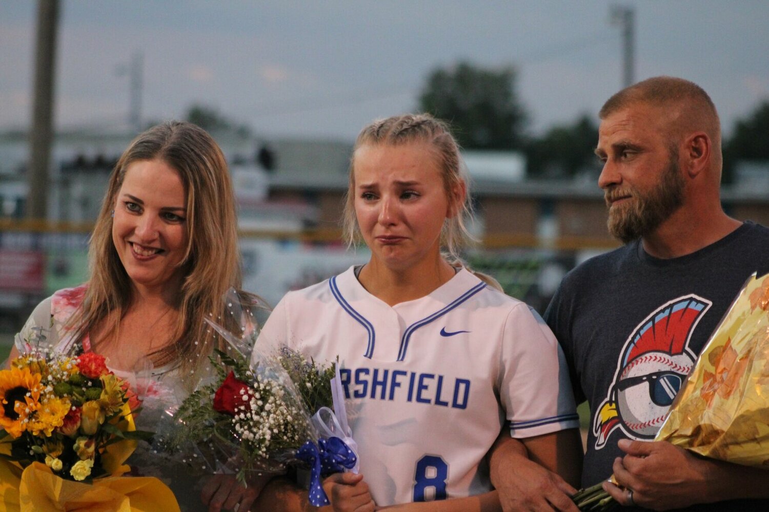 Camryn Elliot was teary-eyed alongside her parents for her last home game on Senior Night for Marshfield Softball at home on Wednesday, Sept. 27. 


Contributed photo 