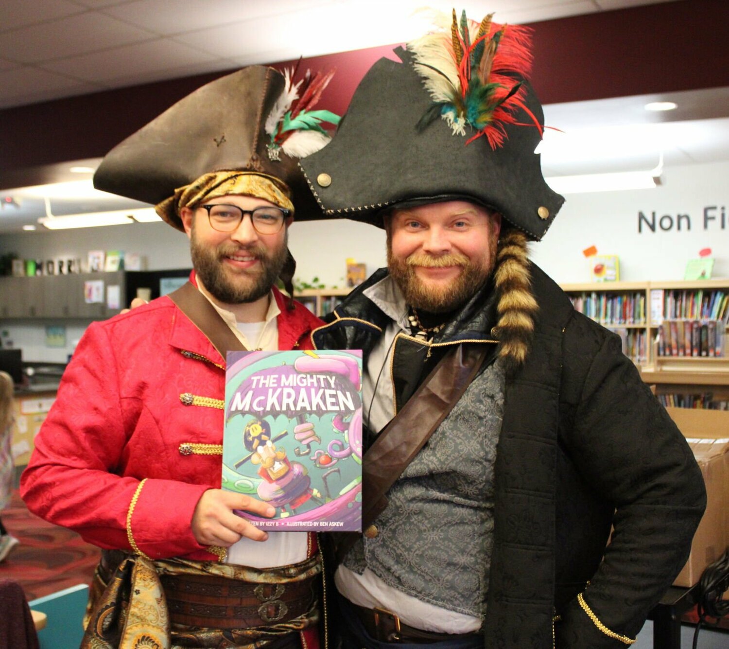 Illustrator Ben Askew (Left) and Author Isaiah "Izzy B" (Right) were in the Strafford Elementry Libary, signing copies of their latest book, "The Mighty McKracken."