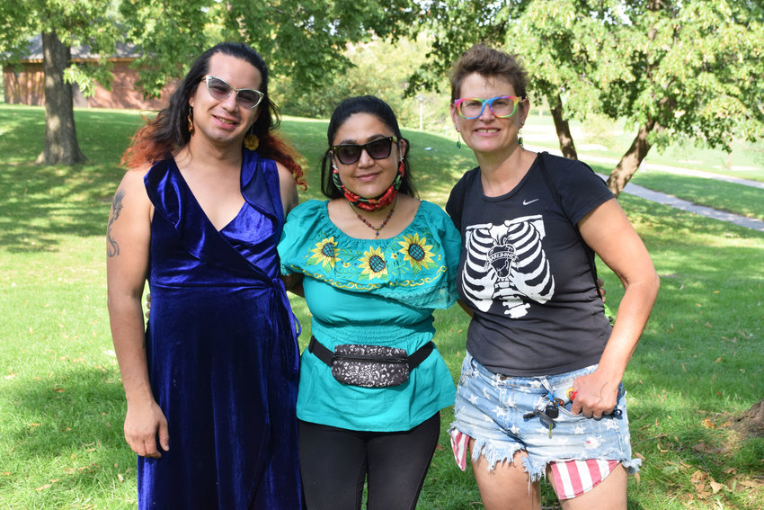 BareBones Extravaganza 2021 Co-Directors (left to right) Xochi de la Luna, Adriana Cerrillo and Mina Leierwood at Powderhorn Park in September. (Photo by Jill Boogren)
