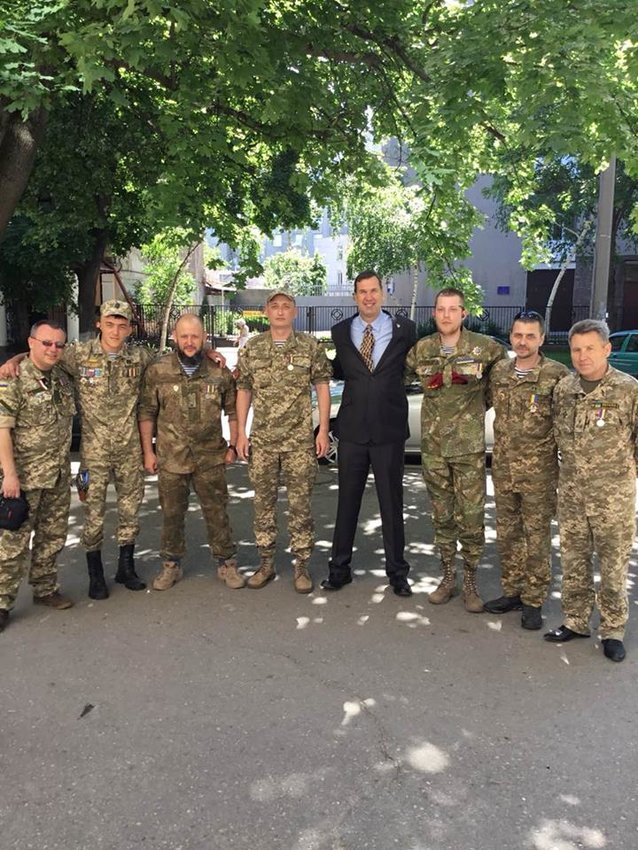 Minnehaha resident John Schmelig met with Ukrainian Army veterans while serving in the Peace Corp in 2017.