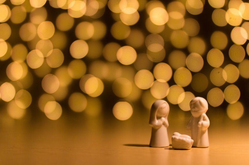 A nativity scene depicting the birth of Jesus.
