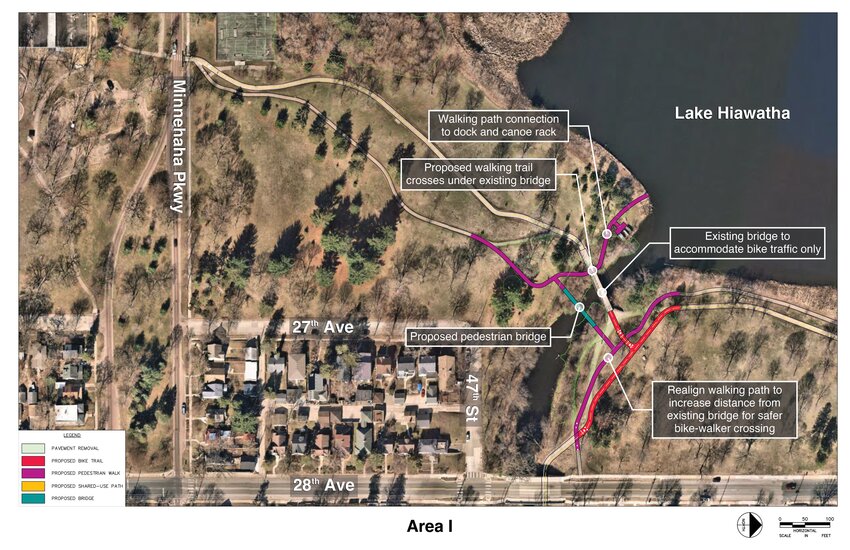Among the proposed improvements to trails is a new pedestrian-only bridge crossing Minnehaha Creek along Lake Hiawatha.