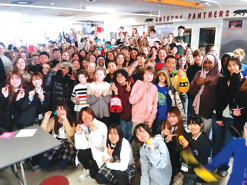 The students visiting from Kasugaoka High School in Ibaraki City, Osaka Prefecture, Japan met with Anthony Middle School  students. “They were a big hit!,” said Southwest High School teacher Nathan Hamel. (Photo submitted)