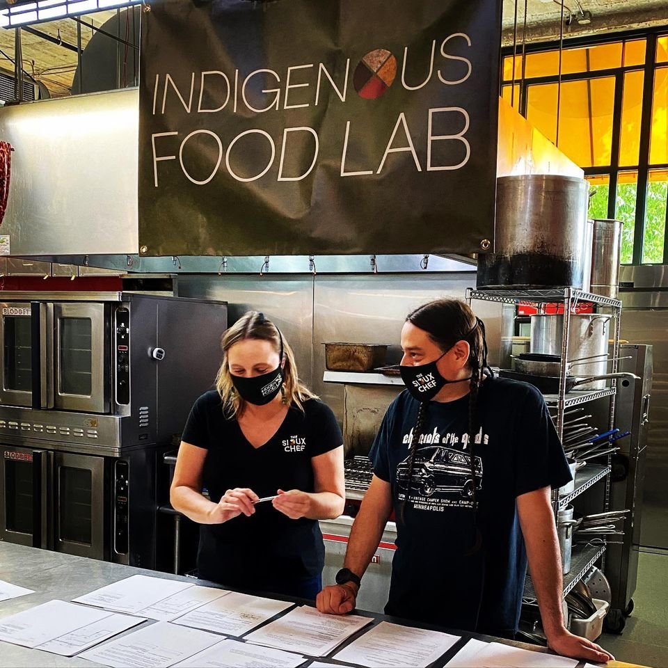Dana Thompson (left) and Sean Sherman (aka the Souix Chef) have spent the last few years developing a non-profit called Native American Traditional Food Systems, and their test food lab is at Midtown Global Market. (Photo submitted)