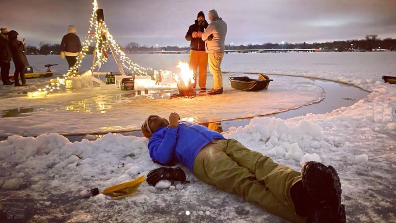 The ice carousel on Lake Nokomis brought the community together outside. "It's a small gesture, but from my vantage point, it had a big impact on the local community," said Ben Younan, who designed it. (Photo by Mimi Schirber)