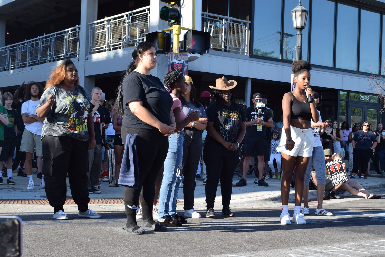 On June 14, youth activists speak to the trauma experienced after witnessing the driver barreling through the protest and killing Deona Marie Knajdek the previous night. (Photo by Jill Boogren)