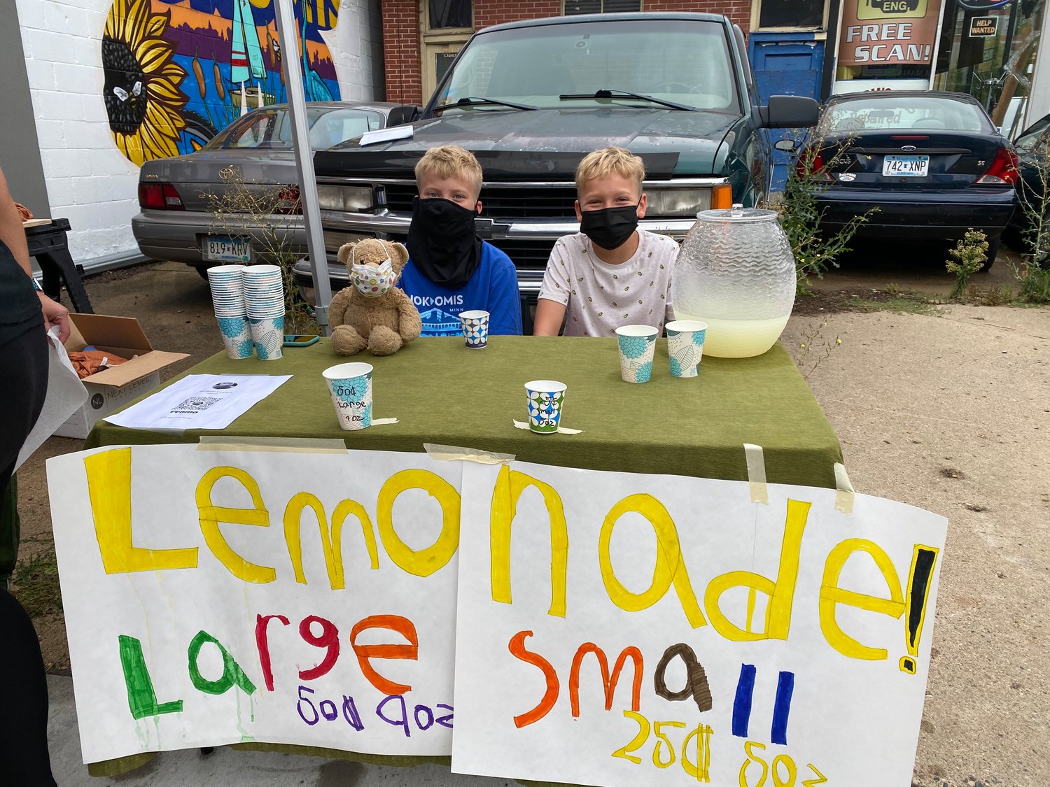 Ben Lanners and Fen McCoy sold lemonade outside The Workshop during Crazy Days to earn money - Ben for an upcoming vacation and Fen for cameras so he can build his YouTube Channel (now SpiderBros, switching to Moongate Gaming soon).
