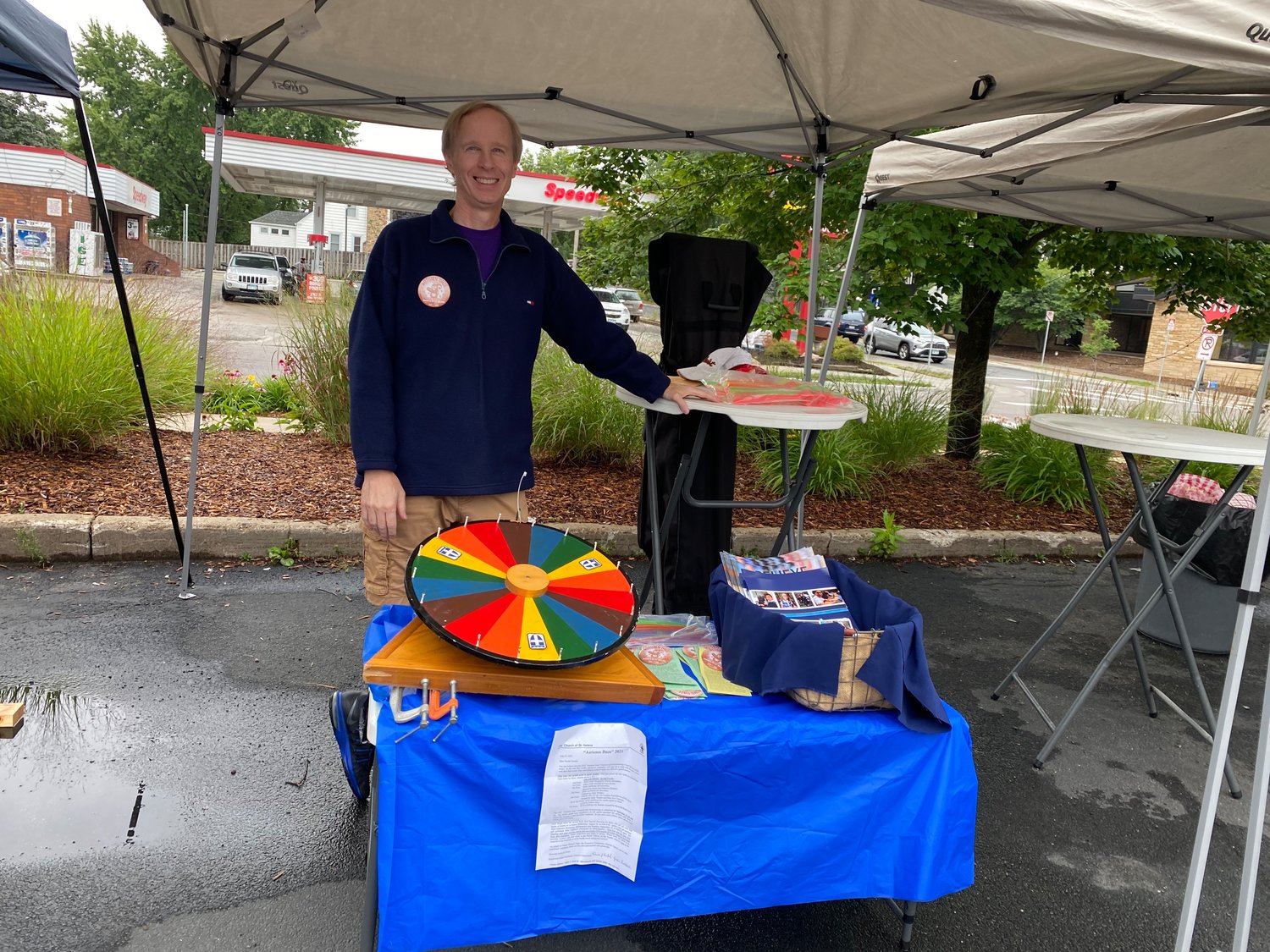 Charlie Casserly at the St. Helena's booth in Oxendale's parking lot during Crazy Days