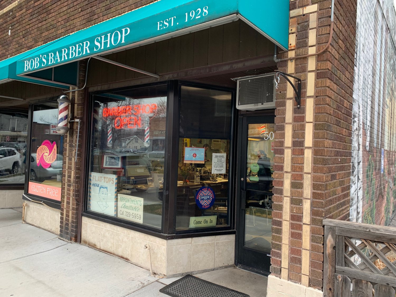 The front entrance of Bob’s Barber Shop on 34th Avenue and 50th Street.