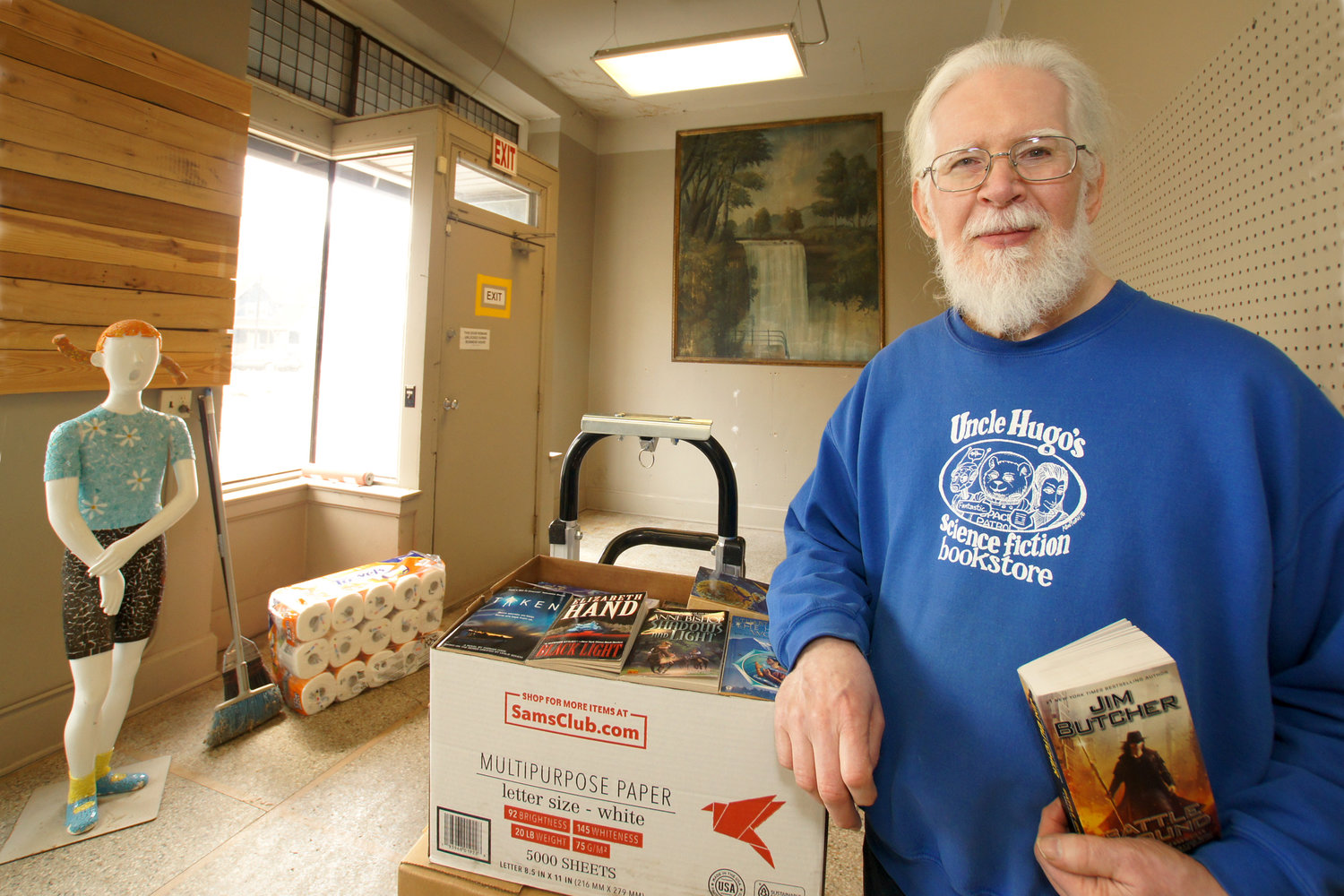 Two years after a fire destroyed Uncle Edgar's Mystery Book Store and Uncle Hugo's Science Fiction Book Store at 2864 Chicago Ave., owner Don Blyly is reopening. He has purchased the former Glass Endeavors building at 31st and Minnehaha Ave., and will open in June. (Photo by Terry Faust)