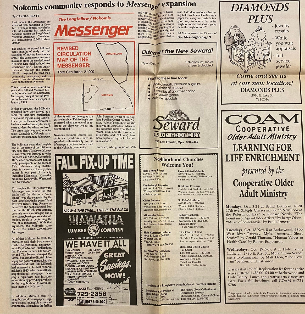 "Nokomis community responds to Messenger expansion" by Carola Bratt is printed in the October 1988 edition. There are 2 jumps.