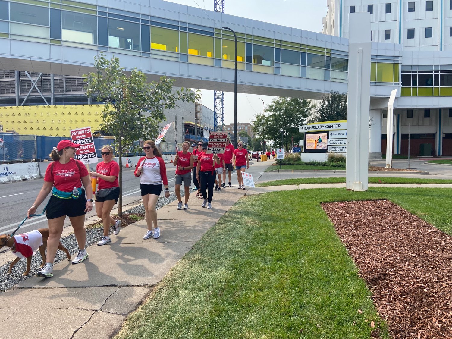 MNA nurses walking the picket line as they protest for better staffing and appropriate patient care at Children's Hospital Minnesota - Minneapolis, 2525 Chicago Ave.