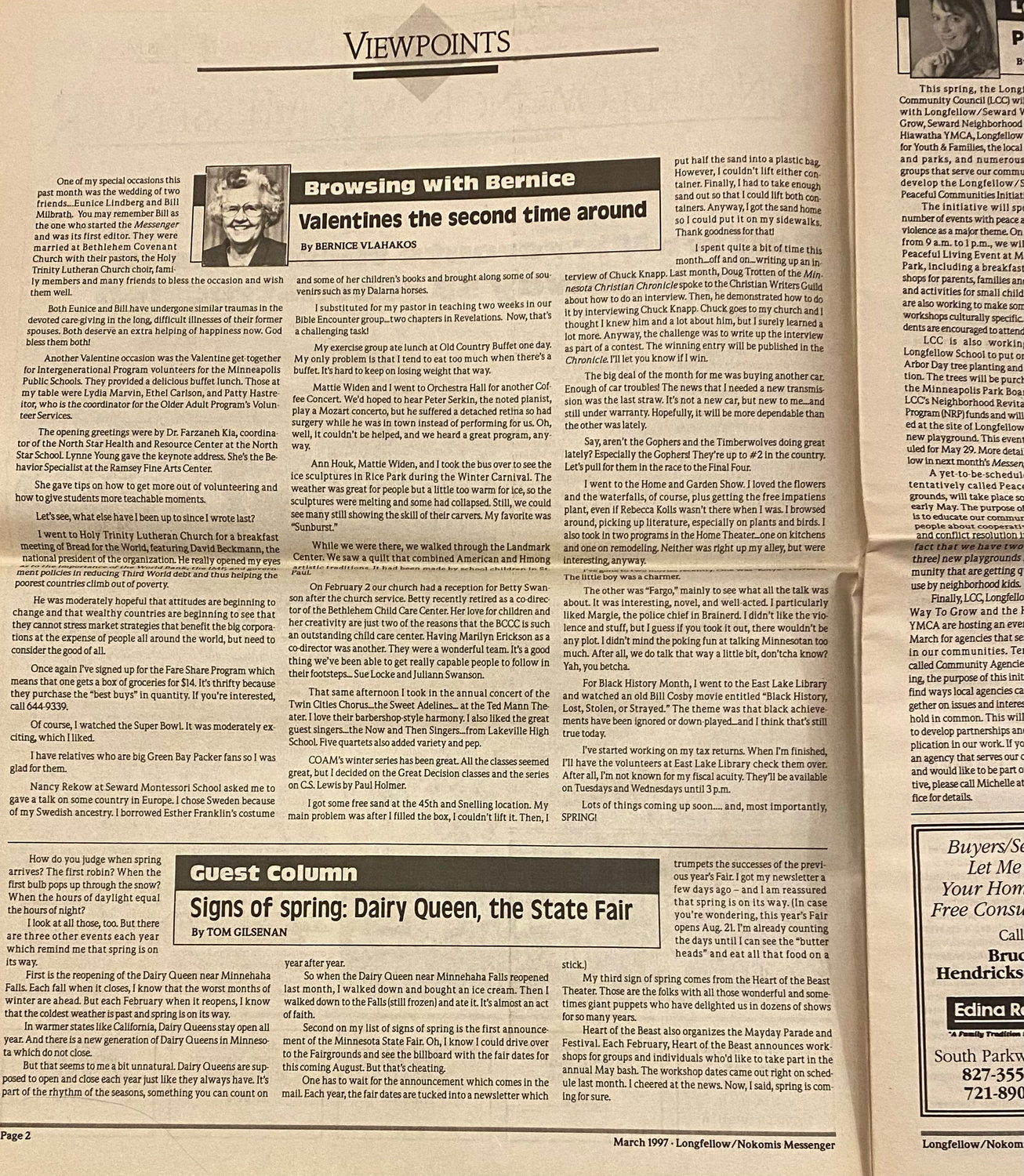 Tom Gilsenan's first column in the Messenger appeared as a guest column in March 1997.
