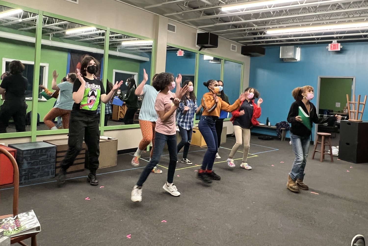 Cast rehearse a scene from “Inspired by Claudette & Rosa” at Youth Performance Company in January 2023. (Photo by Jill Boogren)