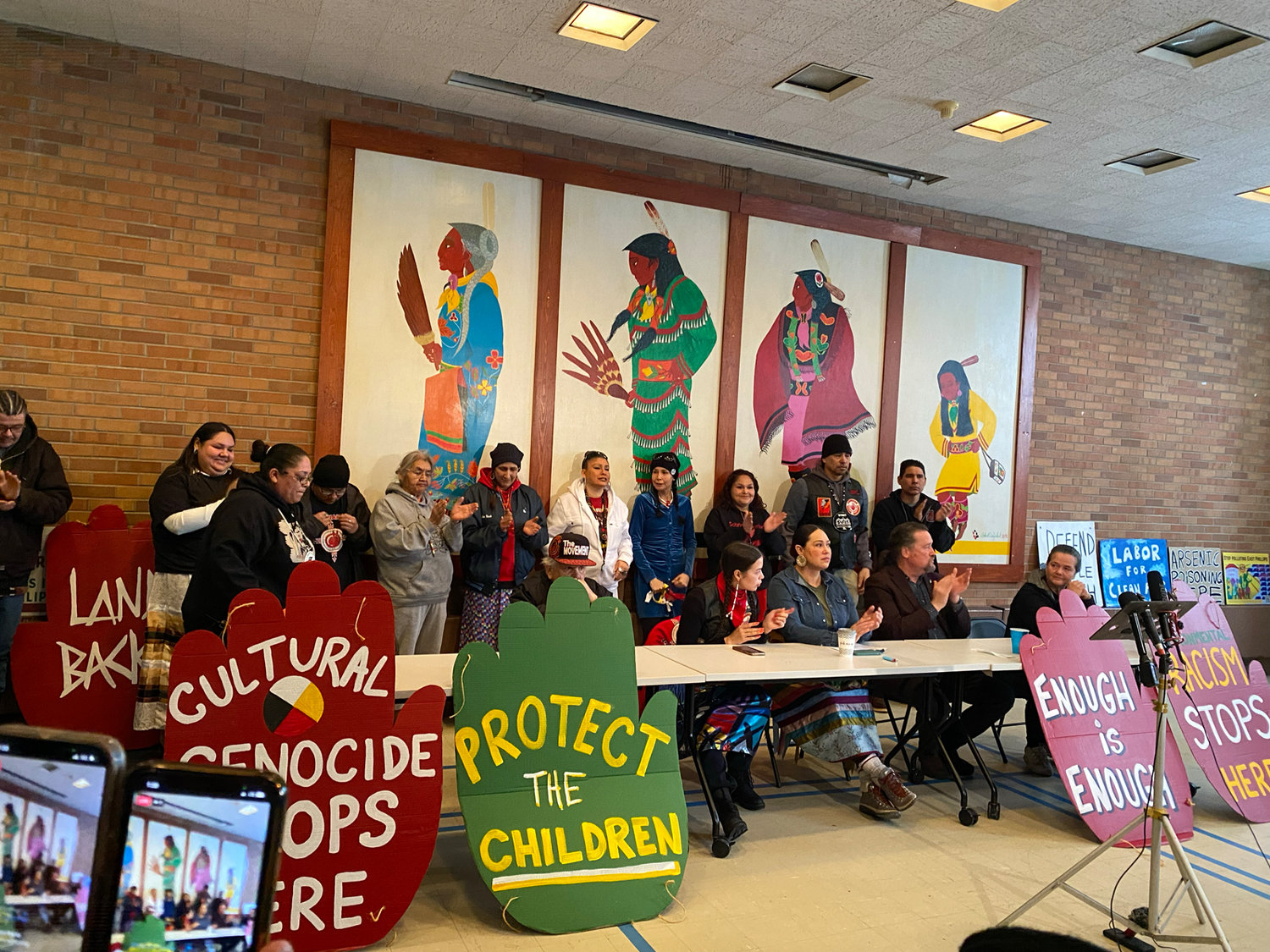 A press conference was held on Wednesday, Feb. 22, 2023 at the Minnesota Indian Women’s Resource Center by Indigenous tribal members opposed to the demolition of the Roof Depot site for the city's public works site expansion. The 7.5-acre property is owned by the city, but the community's vision for the site includes an indoor urban farm. They were working to purchase the property in 2015 when the city threatened eminent domain and purchased it at a higher cost. (Photo by Tesha M. Christensen)