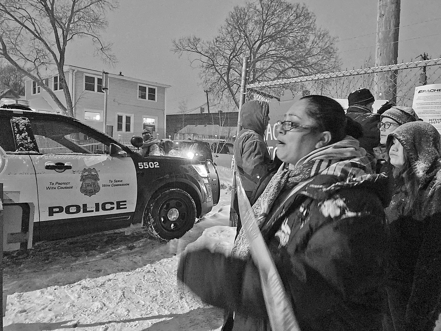 After a Minneapolis Police Officer pushed a woman on Tuesday, Feb. 21, 2023, Little Earth resident Cassie Holmes decries the treatment of “an elder.”