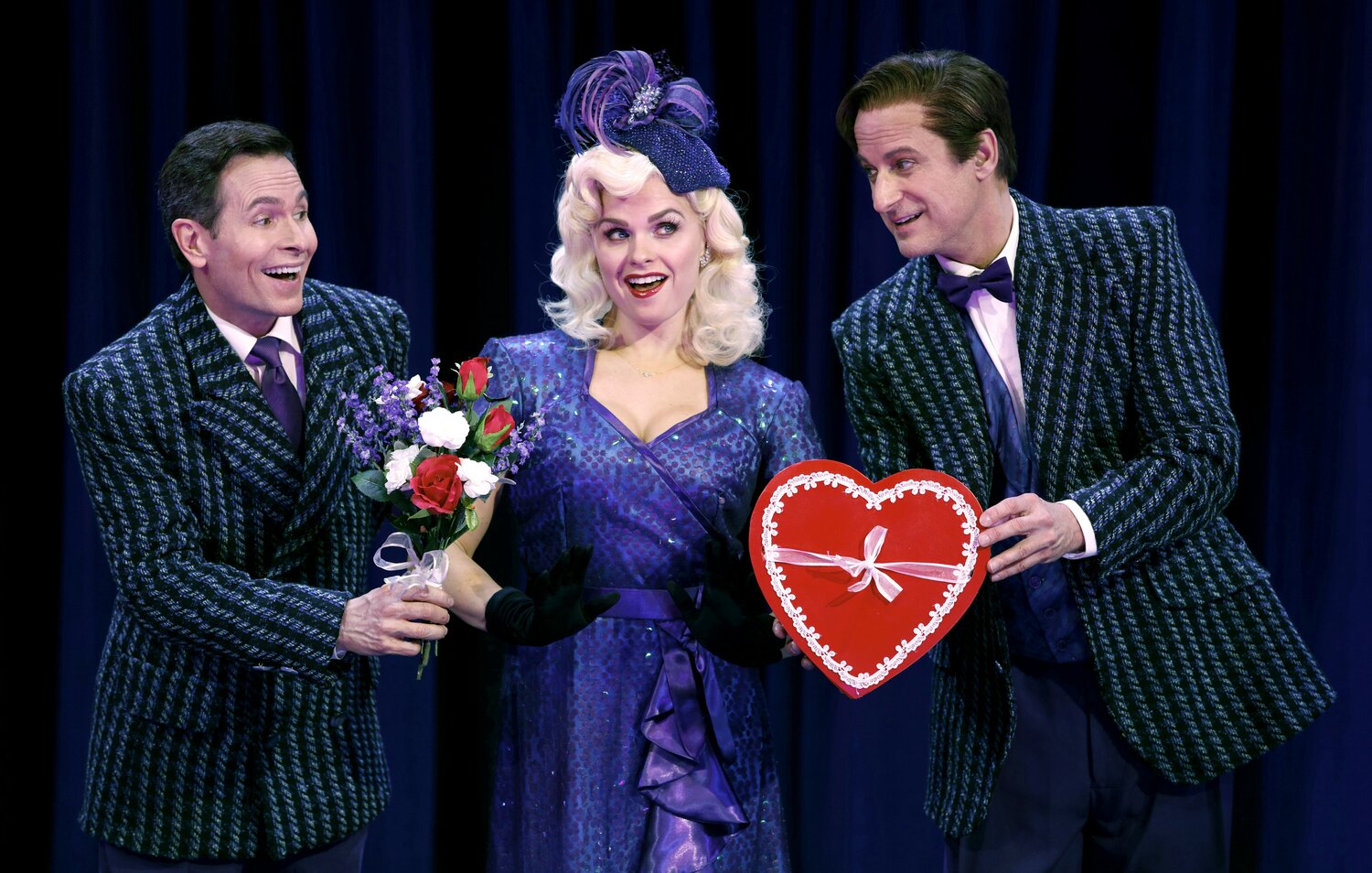 Jim and Ted (with Lila played by Jessica Fredrickson) in Irving Berlin’s HOLIDAY INN.  (Tony Vierling left, Michael Gruber right)  (Photo by Dan Norman)