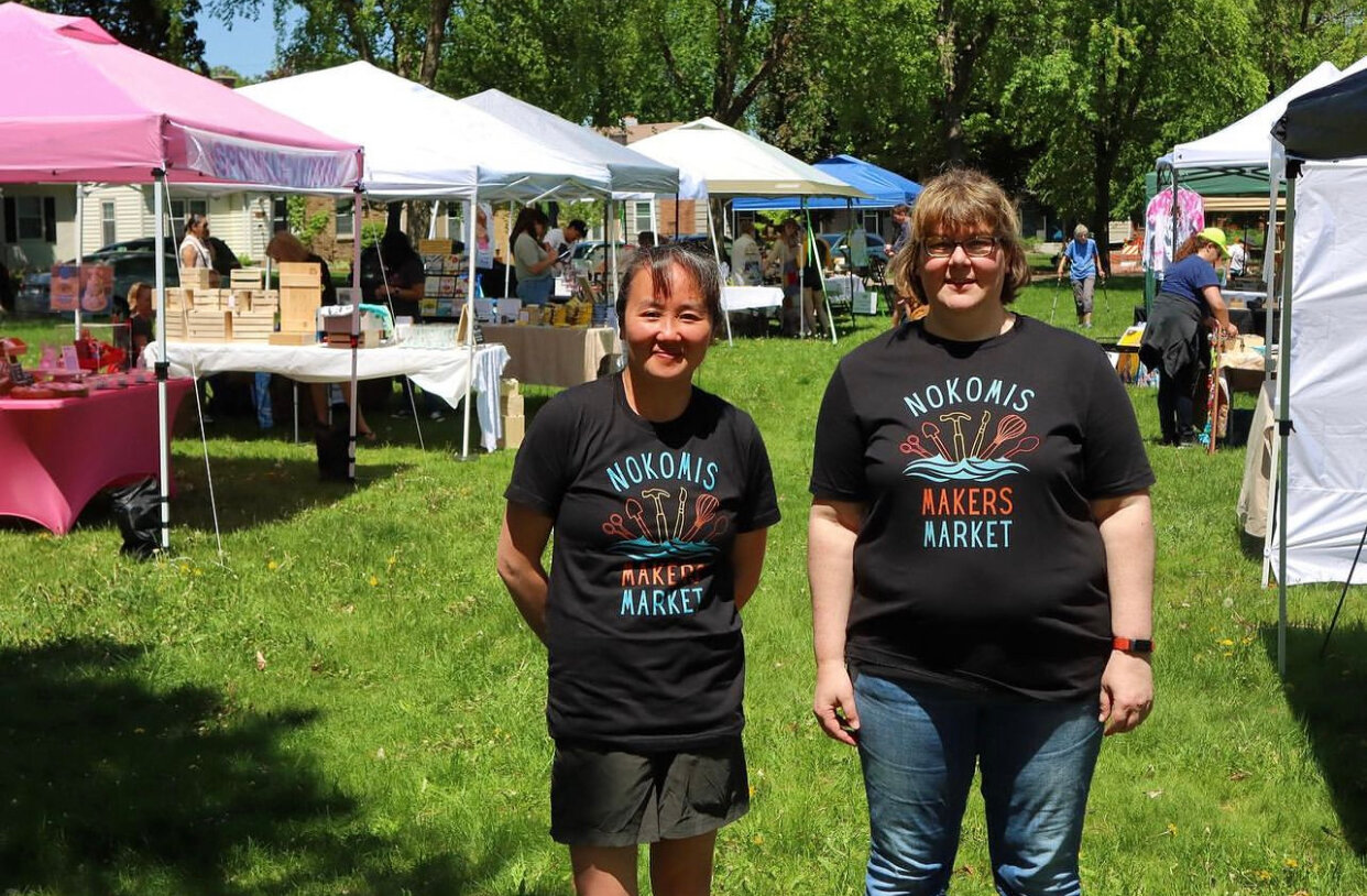 Sarah Petzel and Becky Back organize the Nokomis Makers Market.