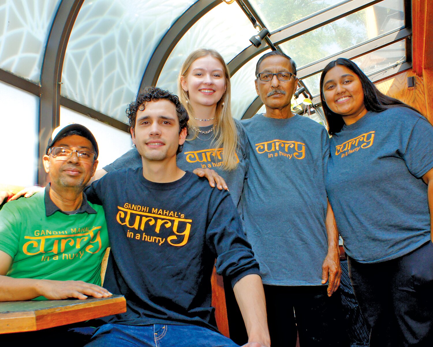 (Left to right) Mahmoud Rahman, Jack Thoresen, Aurora Quinn, Asmat Ali, and Hafsa Islam of Curry in a Hurry.
