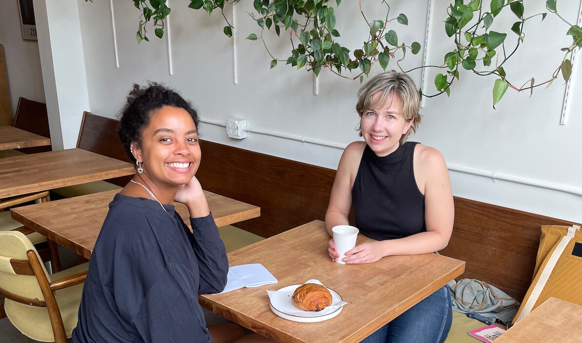 Elise Moore (left) and Valerie Blomberg met at Disco Death Records recently to talk about vision and planning for the upcoming year. (Photo submitted)