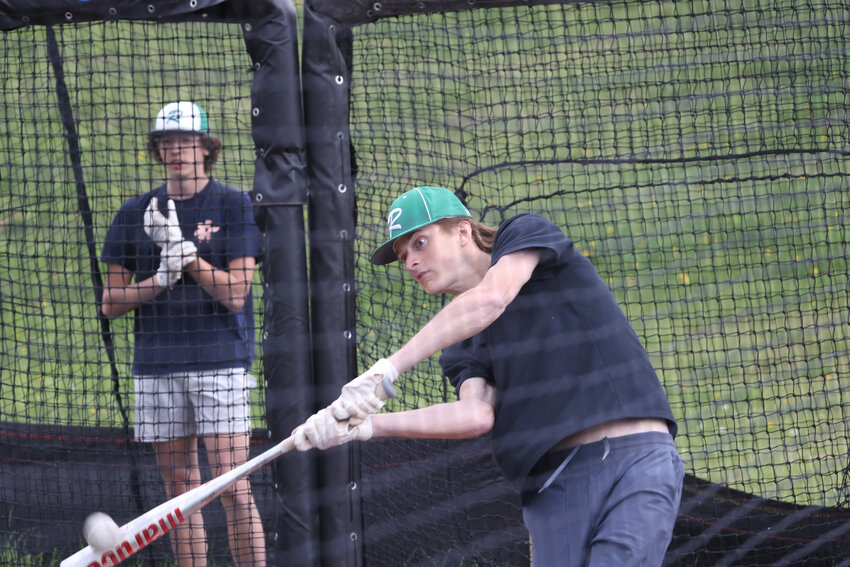 Seth Nofftz, hitting in batting practice on Wednesday, May 21, hit a ground ball against Mosinee that was misplayed, allowing 2 runs to score in the bottom of the 7th for a walk-off win.