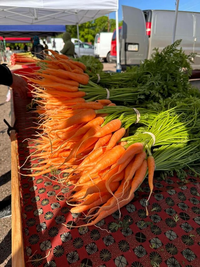 Fresh carrots on display at the Farmers