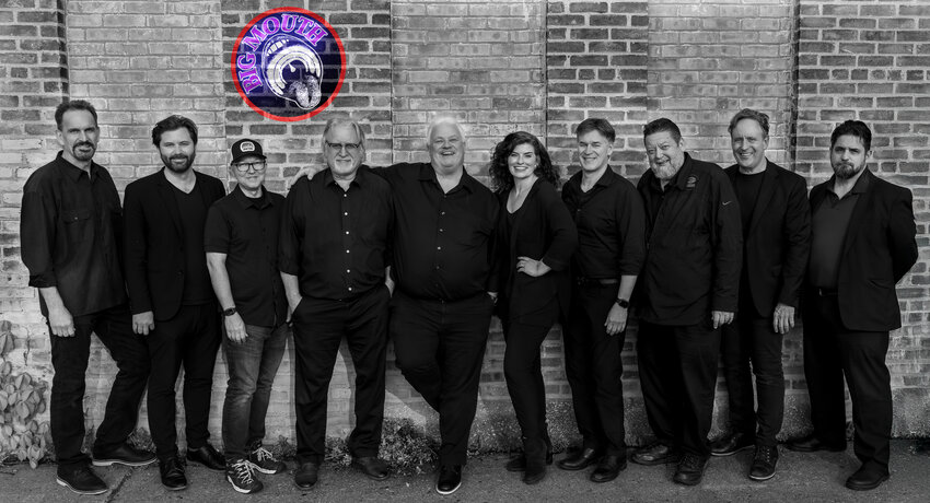 The award-winning Big Mouth and the Power Tool Horns pose with new vocalist Kelsey Denae before her sold-out debut at the Tarlton Theatre on May 30.
