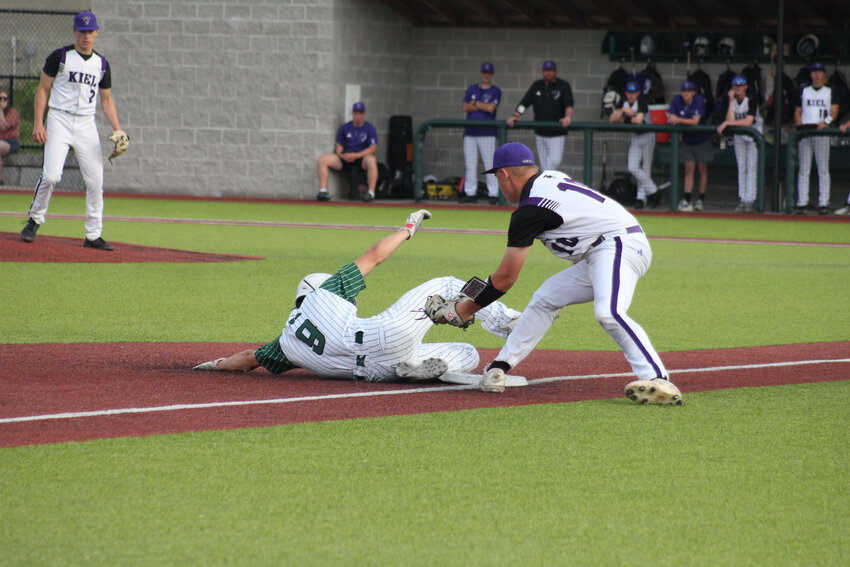 Kingston Grisolono takes the mound for the Indians in the game against Kiel on Thursday, June 5.
