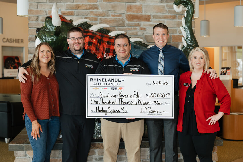 Rhinelander Auto Group has donated $100,000 to the Rhinelander Kiwanis Club in support of the Hodag Park playground and splashpad project.