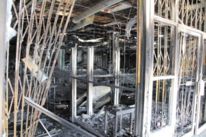 Fire damaged part of the Midway Center structure in 2020.
