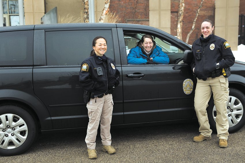 St. Paul COAST Unit members include (left to right) officer Lori Goulet, social worker Sally Vanerstrom, and officer Jen Hale. They respond to mental health calls, as well other crises. (Photo by Margie O&rsquo;Loughlin)