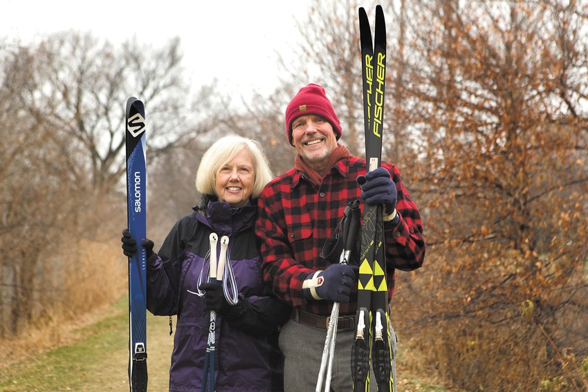 Linda Grieme (left) and Gregg Kelley (right) have been members of the NSSTC for decades. They&rsquo;re drawn to others who love and value silent sports. (Photo by Margie O&rsquo;Loughlin)