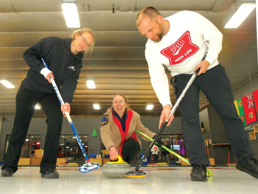Amanda Vosberg, St. Paul Curling Club; Tracy Lindgren, Midway resident and member of the Midway Curling Club; and Matt Mittag, St. Paul Curling Club.