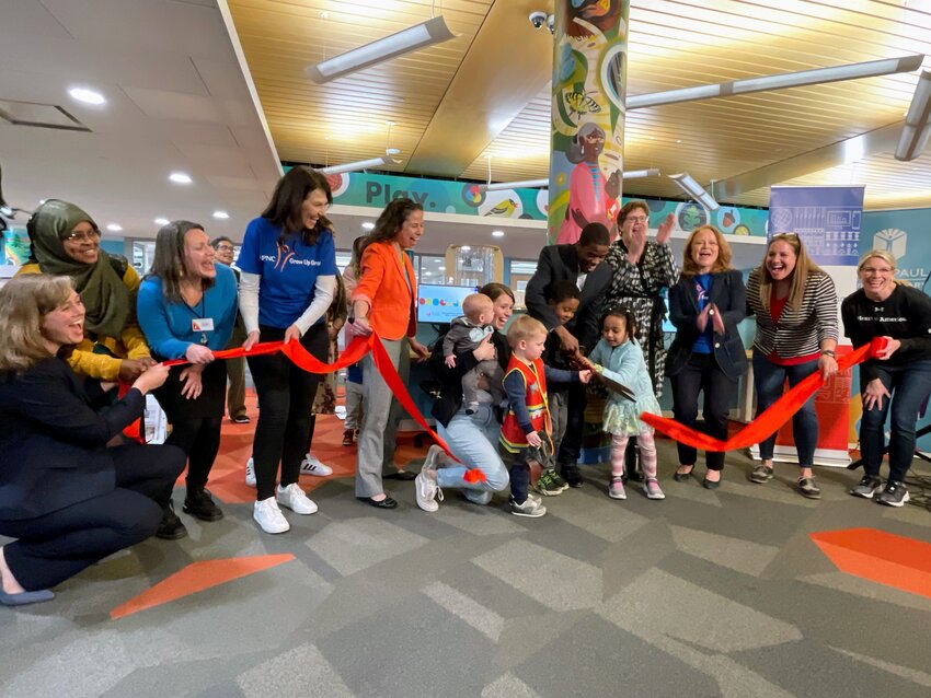 Folks officially re-open the children&rsquo;s area at Rondo Community Library on April 25, 2023.