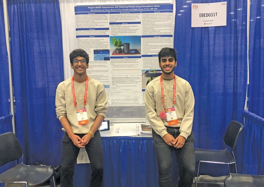 St. Paul Academy students Rishi Bhargava (left) and Humza Murad were two of five students chosen at the Minnesota State Science &amp; Engineering Fair to compete at the expense-paid International Science &amp; Engineering Fair (ISEF) in Dallas, Texas in May 2023.