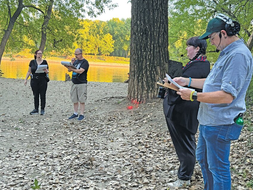 Cara White, Jason Kruger, Rachael Dosen and Geoffrey Brown of Fearless Comedy perform in &ldquo;Monsters of the Mississippi&rdquo; on Friday, Sept. 27 at Crosby Farm, one of two sets of actors alternating in the evening shows.