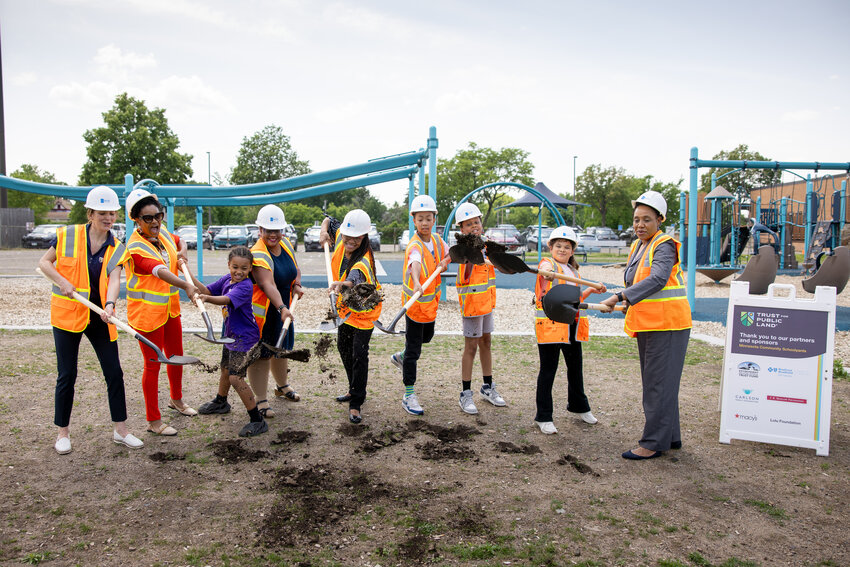 Those breaking ground on June 4 included Trust for Public Land Minnesota State Director  Sophie Harris Vorhoff, Saint Paul City Councilmember Anika Bowie, Maxfield&rsquo;s Principal Dr. Leslie Hitchens, Metropolitan Council Member Toni Carter and SPPS Superintendent Dr. Stacie Stanley.(Photo submitted)