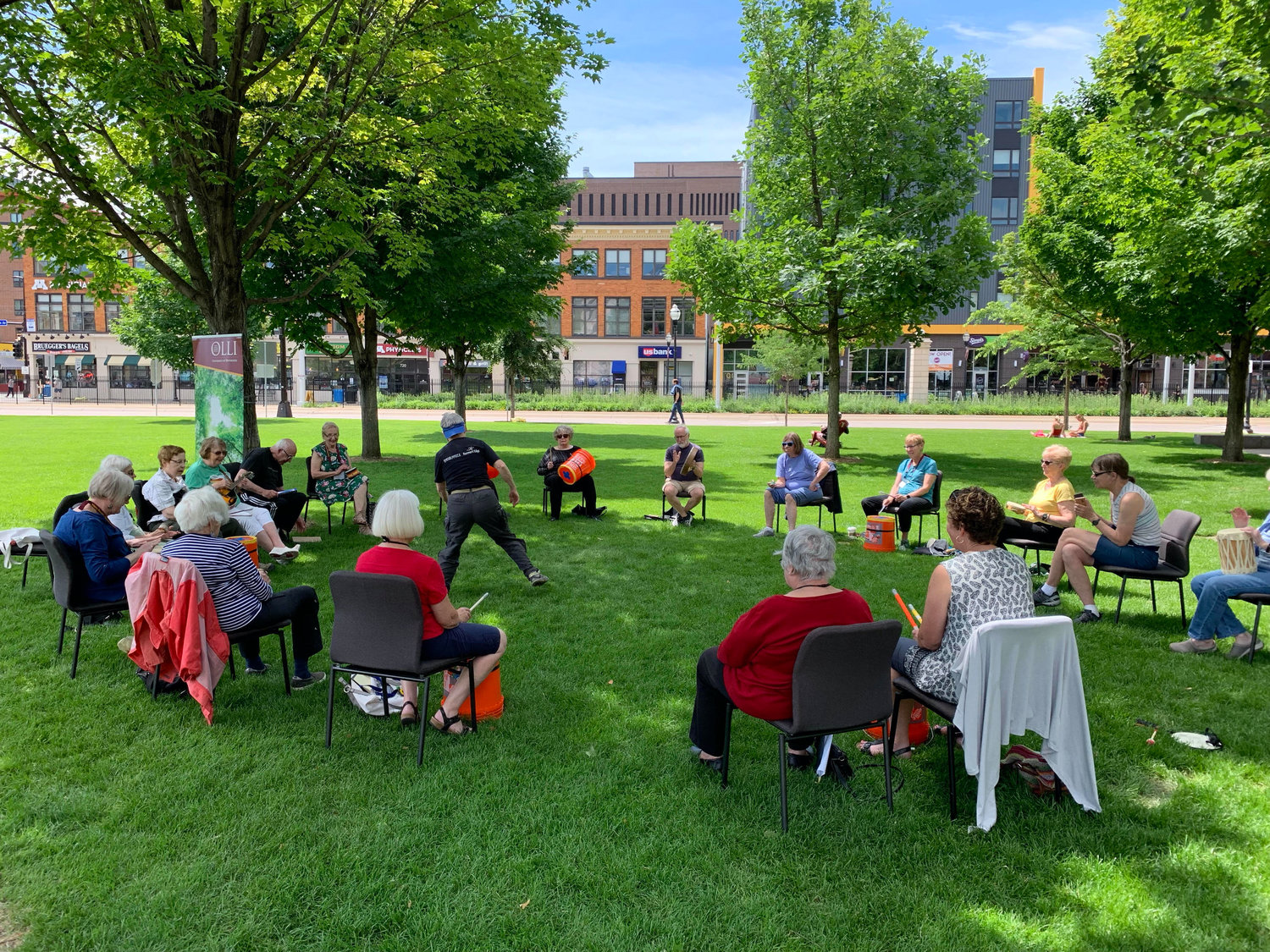 During the pandemic outside OLLI classes continued to be popular, which included a drumming circle. (Photo courtesy of OLLI)