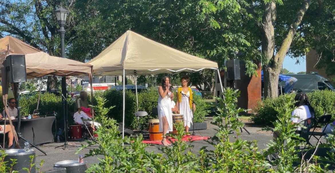 Tearra Oso (left) and Yajaira Fleming perform during the annual Peace Celebration on June 17, 2022 at Western Sculpture Park. (Photo submitted by Abby Gessesse)