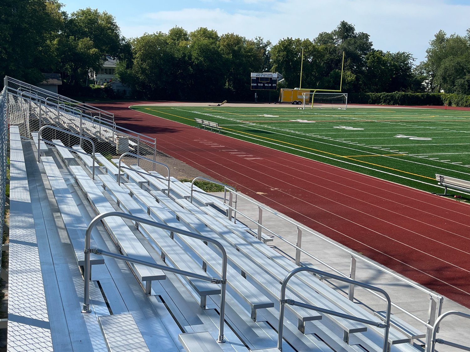 A second set of bleachers have been constructed at Como Park High School’s turf field.   (Photo by Eric Erickson)