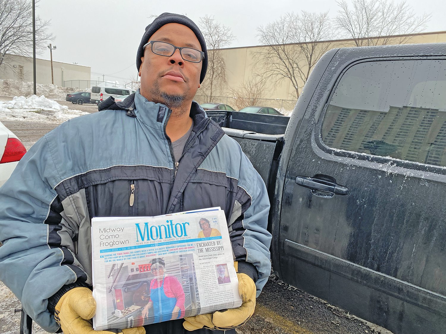 Lonnie Bosby delivers the Monitor in the area around his apartment building, Skyline Towers, a place he’s lived for 23 years.