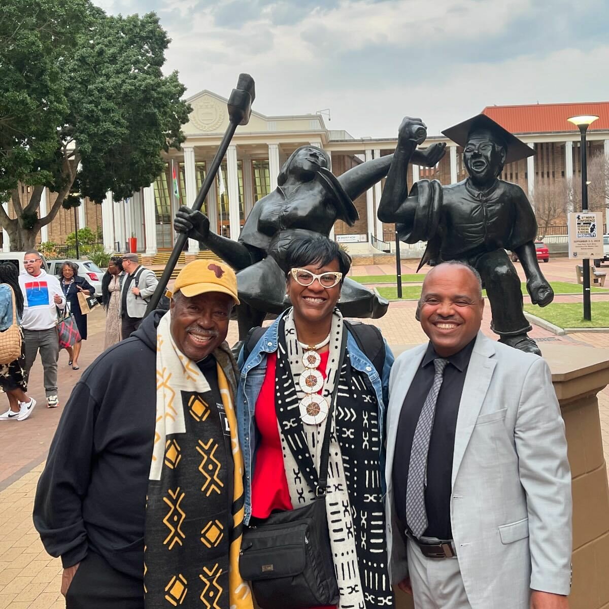 A delegation from African Economic Development Solutions served as speakers at the Sixth World Conference on Remedies to Race and Social Inequality in South Africa. The delegation included: (left to right) Reverend Carl Walker (co-founder of Walker West Music Academy), Dr. Artika Tyner (Planting People Growing Justice) and Dr. Gene Gelgelu (AEDS). They discussed key strategies for building wealth through arts-based community development. (Photo submitted)