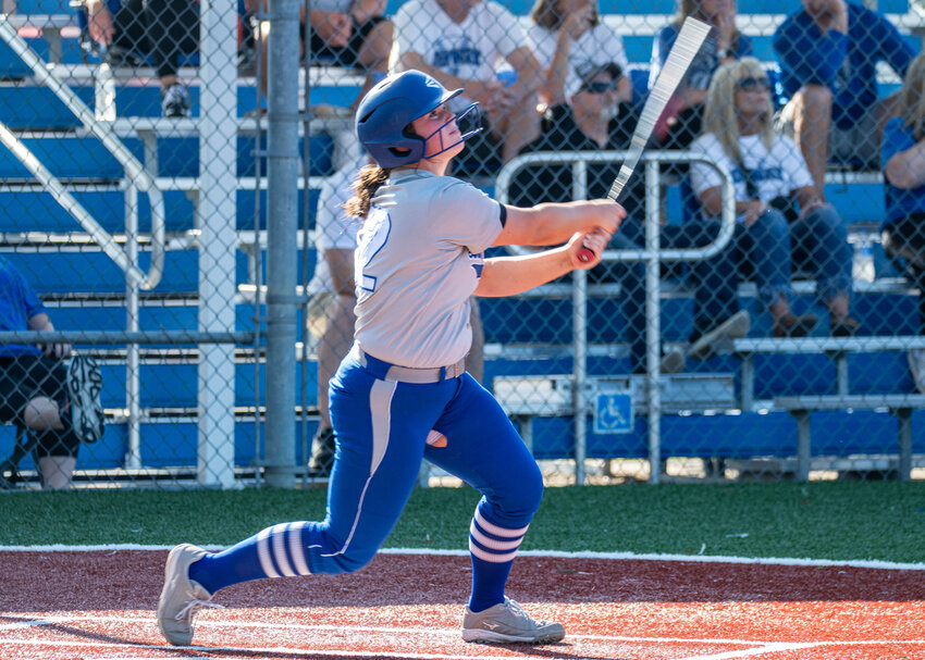 RECORD BREAKER: Ashley Hales hits her seventh home run of the season giving the Lady Billies the single season home run record with 48 trips around the bases.