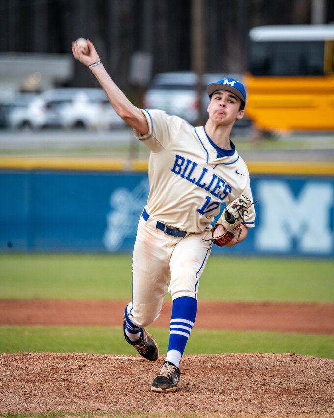 ROHAN PATEL connects for a double against McGehee for the first RBI of the contest, scoring Brooks Harvey.